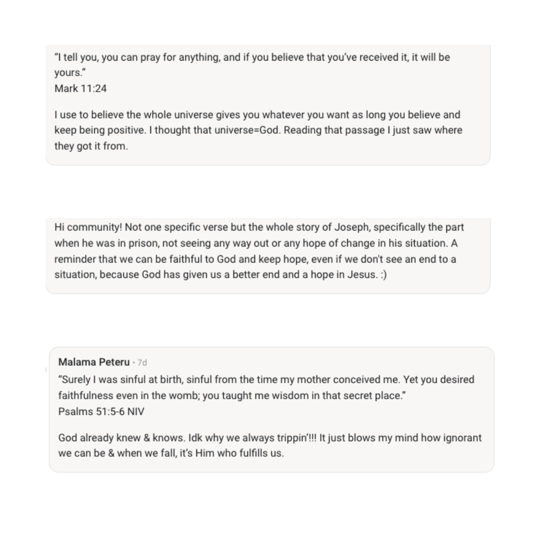 Comments from Redeemed Family members